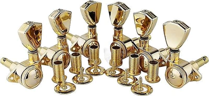 Guitar Locking Tuners (3L + 3R Handed) - 1:21 Models Rear Lock String Tuning Key Pegs Machine Head with Trapezium Handle Replacement for Electric, Folk or Acoustic Guitars - Gold image 1