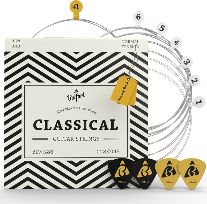 Classical Guitar Strings Nylon, coated in silver - nylon guitar strings + 1E-String - Guitar Strings Acoustic (6 String Set) Cuerdas para guitarra acustica - cuerdas de guitarra Nylon String image 1