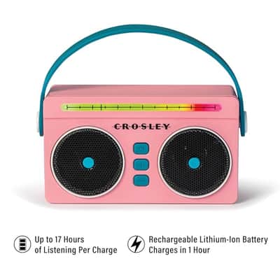 Crosley CR3050A-FG Mini Boombox Retro Portable Bluetooth Speaker, Flamingo image 3