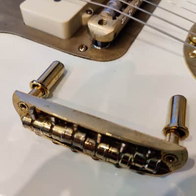 Gold Fender Squier Jaguar/Jazzmaster/Mustang Bridge 52mm String Spacing with Thimbles & Loctite Applied image 3