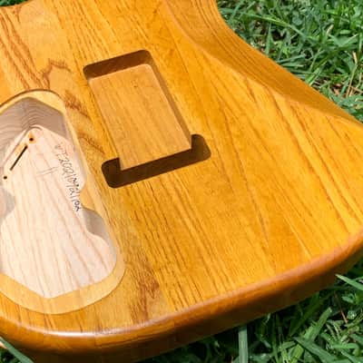 Light Back Routed Swamp Ash 1" Wood Strips Strat (Woodtech, USA) in Golden Amber Truoil Finish image 9