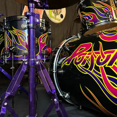 Rikki Rockett's POISON, 1991 Native Tongue Tour DW 5-Piece Drum Set, Purple Sparkle Flame image 5