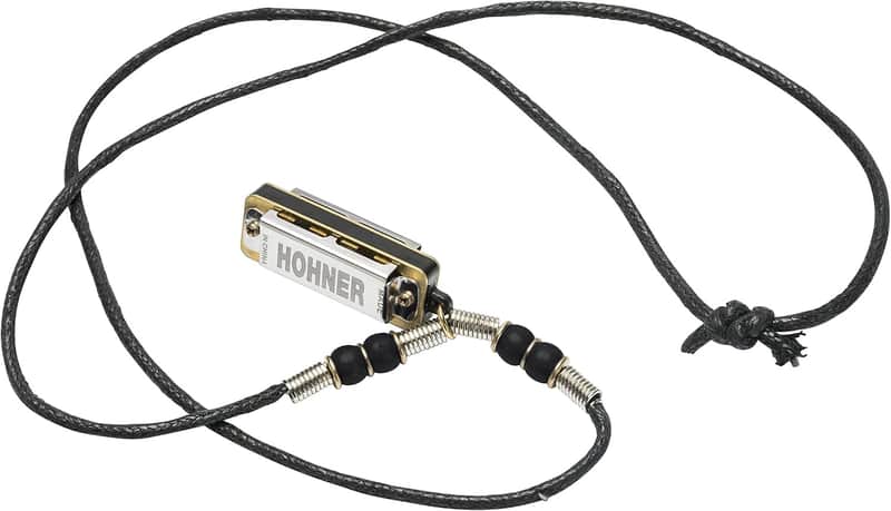 Real Playable Hohner Mini Harmonica Necklace in Key of C, Model M38N - Black image 1