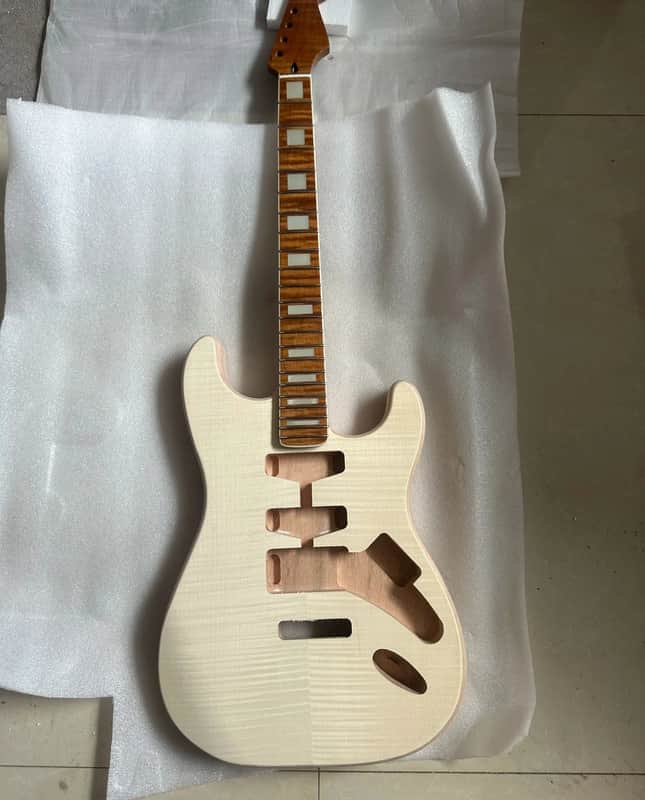 Tiger Maple Wood Guitar Strat Style Neck, with Mahogany Wood Body image 1