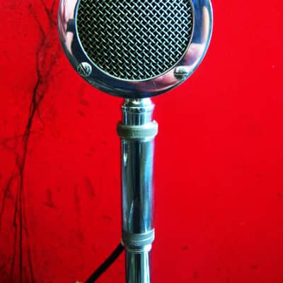 Vintage RARER 1940's Astatic D-104 crystal "Lollipop" microphone Chrome w adapter & period Atlas DS-5 desk stand PROP DISPLAY # 2 image 3