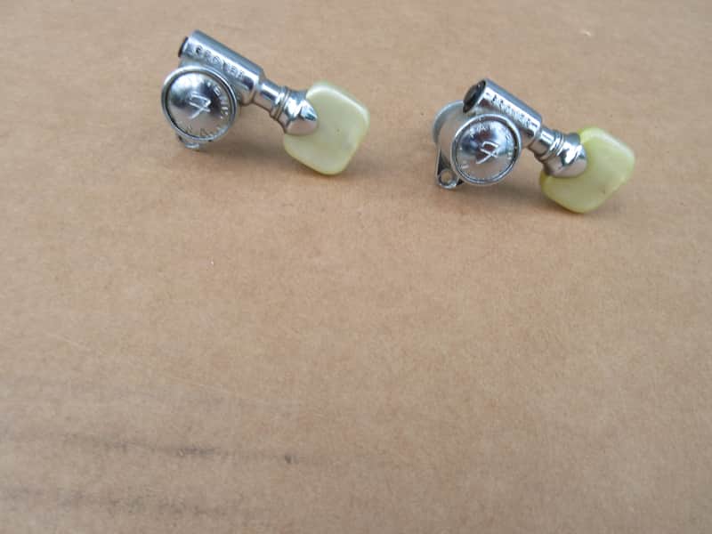Pair of 1960s Grover Fender F USA Pat Pending Guitar Tuner Pearloid Button image 1