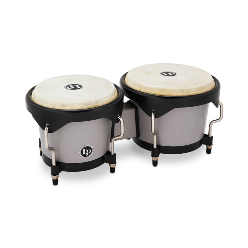 Latin Percussion 6 1/4-Inch and 7 1/4-Inch Bongos with Carrying Bag and Tuning Wrench (Slate Grey) image 1