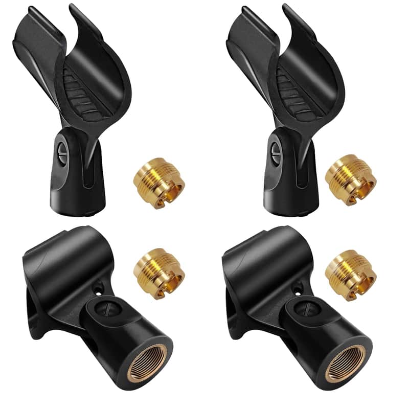 Universal Microphone Clip Holder With 5/8" Male To 3/8" Female Screw Adapter Suitable For Handheld Microphones, 4 Pack image 1