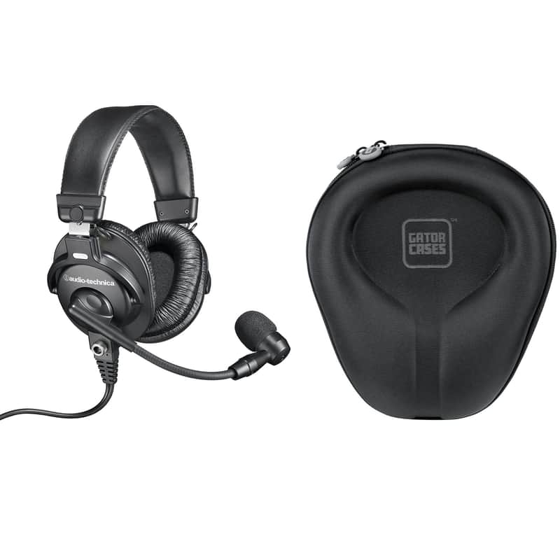Audio-Technica BPHS1 Broadcast Stereo Headset with Dynamic Boom Microphone with Gator G-HEADPHONE-CASE Molded Case for Folding & Non-Folding Headphones image 1