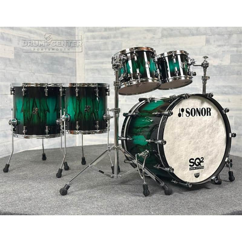 Sonor SQ2 Beech 5pc Drum Set Green Burst over African Marble Gloss image 1