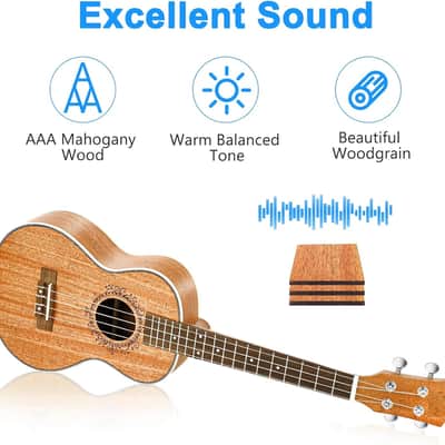 Ukulele Concert Mahogany Bundle 23 inch Ukelele for Beginners Adults Professional Four String Wooden Hawaiian Starter Uke Kit image 3