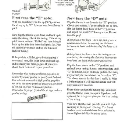 Hipshot Drop D-Tuner GT2 "Xtender" w schaller tuner for guitar Tuning peg machine head b bender image 7