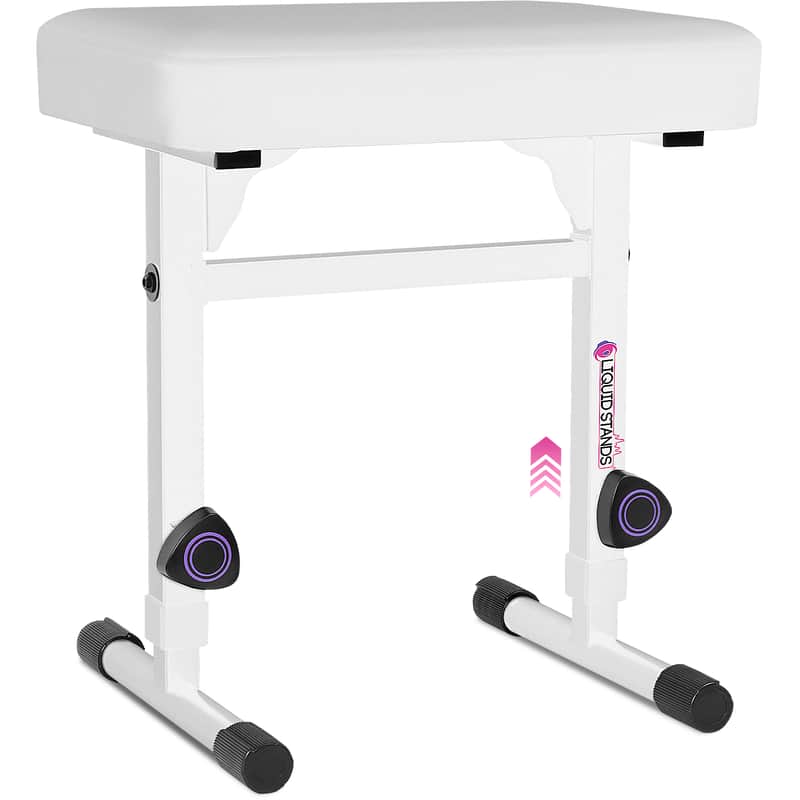 Liquid Stands Adjustable Piano Bench White Keyboard Bench Seat - Padded Cushion Stool (PU Leather) image 1