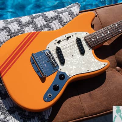 Fender MG-73 - 70's Mustang with Racing Stripe Reissue - Capri Orange with Matching Headstock & Racing Stripes - Pro Set Up w Perfect Frets/Action/Intonation! image 3