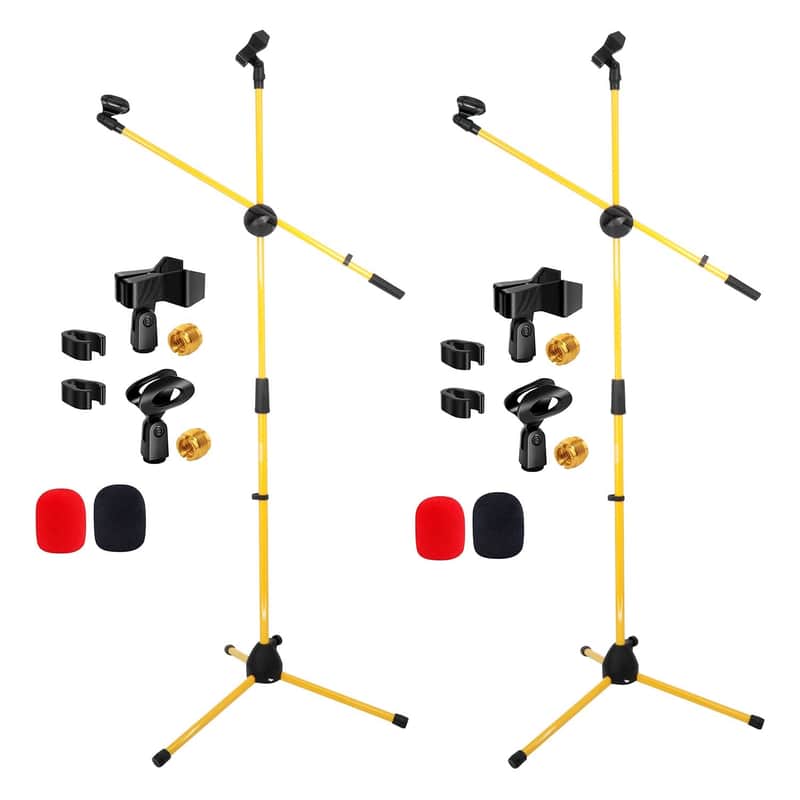 5 Core Dual Microphone Stand 2 Pack, Adjustable Tripod Floor Stand with Boom Arm, Yellow image 1