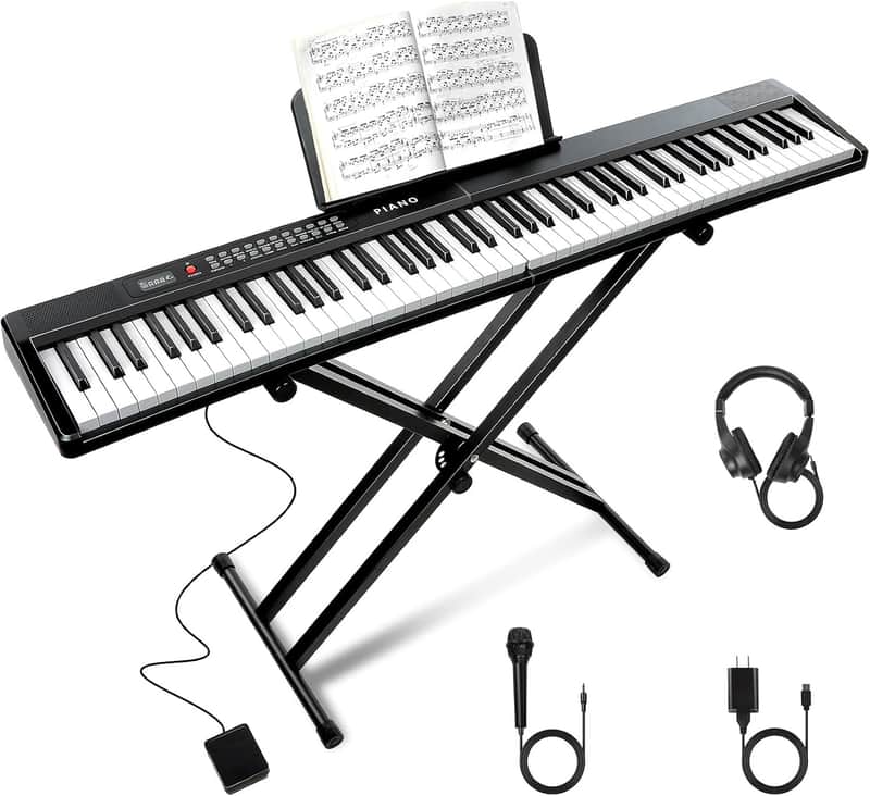 88 Key SEMI-Weighted Keyboard Piano For Beginners w/Stand, Corded Electric, MIDI, Bluetooth, 1000 Tones/Rhythms, 150 Demos, Sustain Pedal, Teaching Mode, Metronome, Sync, Dual Key, Key Drum image 1