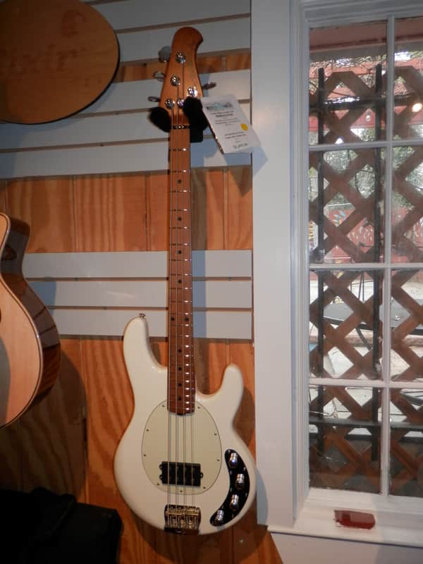 Music Man Sting Ray 4 String Bass Ivory White with hard shell case Mint. roasted maple neck ash image 1