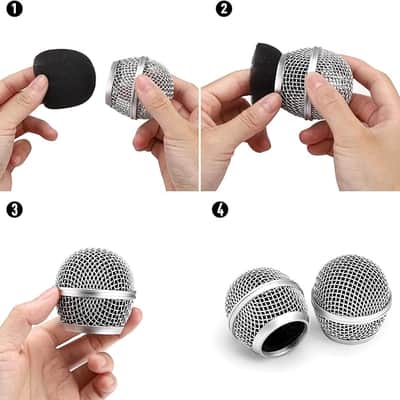 4PCS Microphone Head Replace, Grille Mic Replacement Ball Head, Microphone Grille Ball with Inner Foam, Steel Mesh Microphone Grille Heads, Grille Ball Type Fits for SM58 SM58S BETA58 - Silver image 5