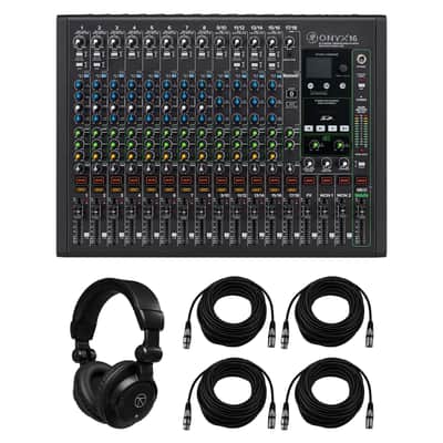 Mackie Onyx 16-Channel Premium Analog Mixer with Multi-Track USB, Bundle with TAPH100 Headphones and 4x 50' XLR Microphone Cable image 1