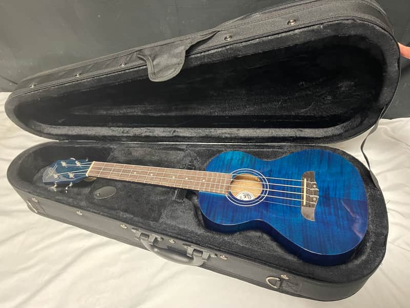 Oscar Schmidt OU2TFTBL-A Tenor Flame Mahogany Ukulele NEW uke Blue OU2 w/ lightweight case-Blemished image 1