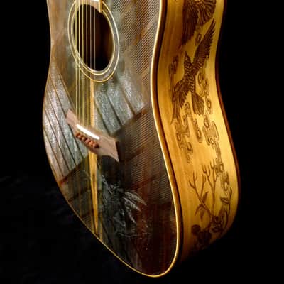 Blueberry Dreadnought Acoustic Steel String Guitar Birds Motif - Hand Made and Hand Carved image 4