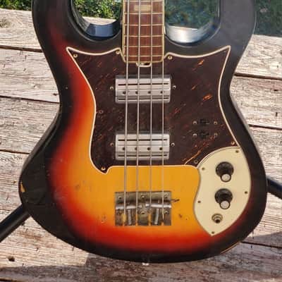 Univox Hi Flyer Bass Tobacco Burst w Speed Bump Pups 1960s Japan image 2