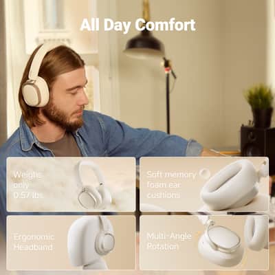 Edifier Active Noise Cancelling Headphones, Over Ear Bluetooth Headset, 92H Playtime Wired & Wireless Hi-Res Audio Certified, Fast Charging Clear Calls for Home Office Travel - Ivory image 4