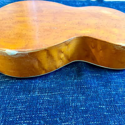 Rare 1930s/40s European Parlour Guitar – Stunning Birdseye Maple – Diagonal Fretboard image 14