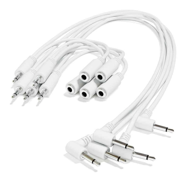 ExcelValley [White | 90 cm - 35.43"] 5-Pack - Right Angle Hopscotch Mono Splitter Y Patch Cables TS 3.5mm 1/8" Eurorack Synth image 1