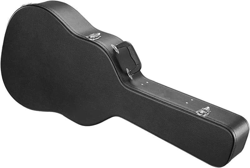 Acoustic Guitar Hard Case, 43.31 in Gourd-Shaped Guitar Hard Case, With Lock Latch Key Handle, PVC Padding Soft Lining Water-Resistant Hard Shell Guitar Case, for 39-41 in Acoustic Guitar, Black image 1