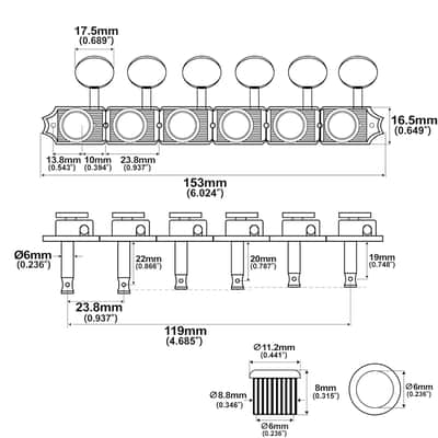 Left-Handed 6-in-line 18:1 Ratio Semi Closed Locking Machine Heads Tuners with Oval Button for Electric Guitar, Nickel image 2
