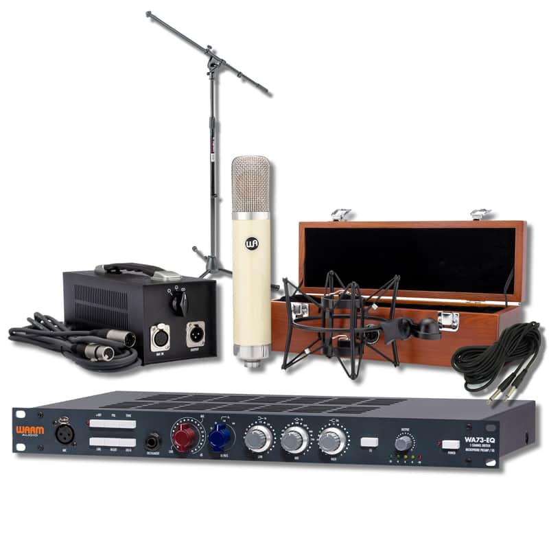 Warm Audio WA73-EQ Microphone Preamp & EQ with Warm Audio WA-251 Large Diaphram Tube Condenser Microphone, On-Stage MS7701B Microphone Stand, 25' Instrument and XLR Cables image 1