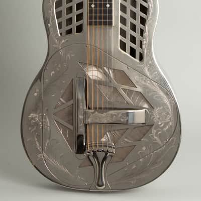 National Style 4 Tricone Squareneck Resophonic Guitar (1932), ser. #2601, original black hard shell case. image 3