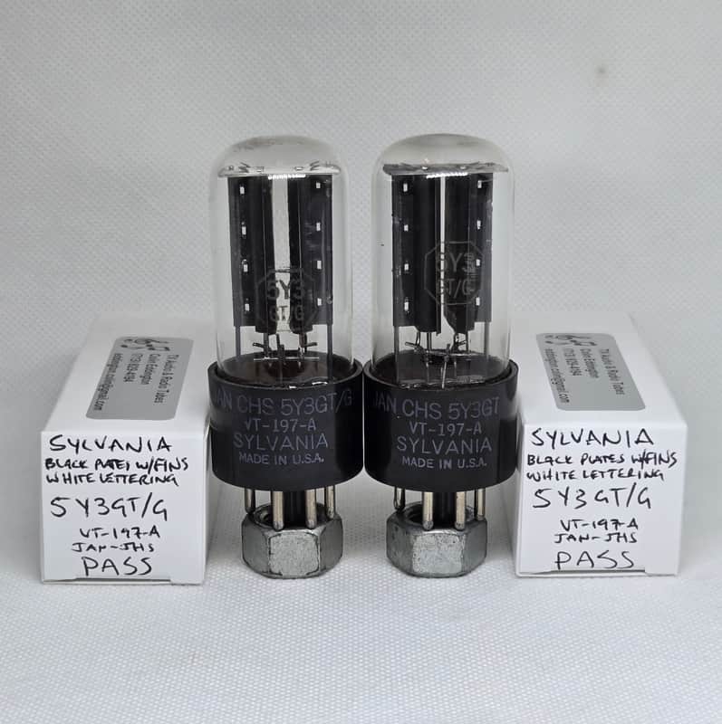 ***RARE*** Sylvania JAN 5Y3GT/G w/Large Cooling Fins, Black Plate Rectifier Matched Pair NOS VT197 VT-197-A image 1