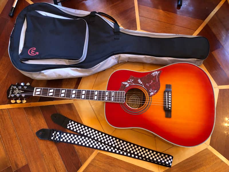NAUGHTY BOY HUMMINGBIRD ACOUSTIC ELECTRIC DREADNOUGHT GUITAR in CHERRY BURST w/ GATOR CASES GIG BAG & STRAP image 1