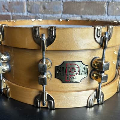 Premier 75th Anniversary Signia 14x5.5" 10-Lug Maple Snare Drum with Wood Hoops, Gold Hardware - Natural image 1