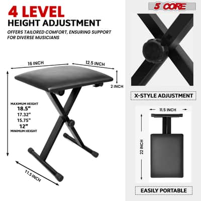 5 Core Keyboard Stand Piano Bench Combo Adjustable Key Board Stands 2" Padded Musician Chair Set image 3