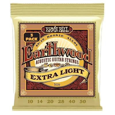 Ernie Ball Earthwood Extra Light 80/20 Bronze Acoustic Guitar Strings 3-pack, 10-50 Gauge (P03006) image 3