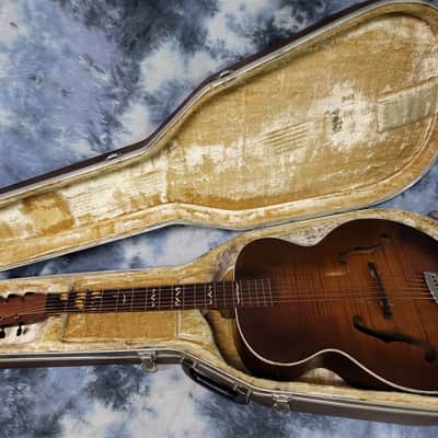 Vintage RARE 1940's Regal Arch Top and Back Faux Tiger Stripe Sunburst Acoustic Guitar Pro Setup New Strings Hard Shell Case image 16