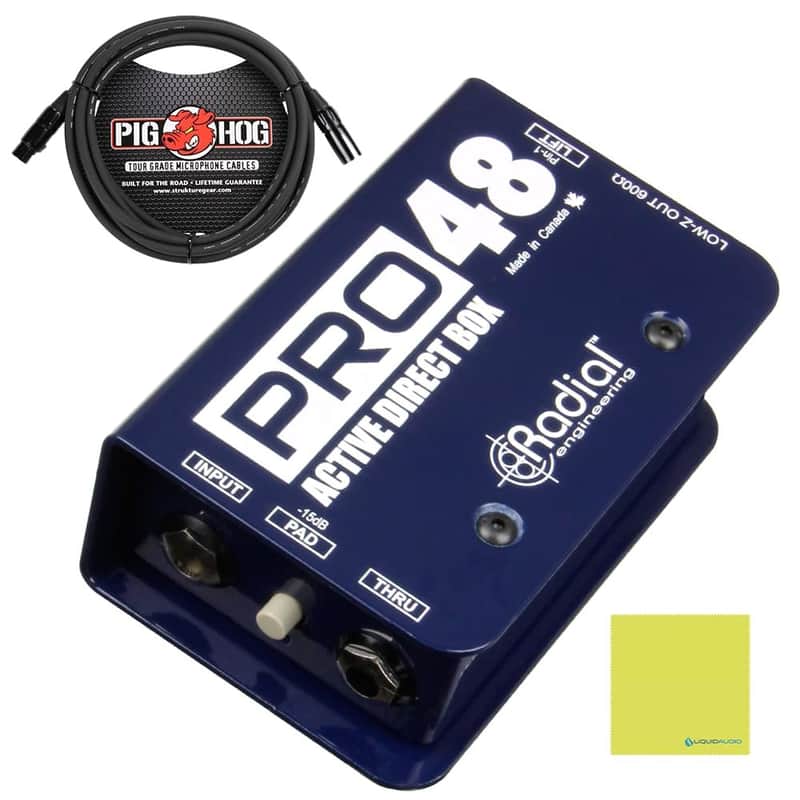 Radial Engineering Pro48 Active Direct Box Bundle w/Pig Hog Mic Cable and Liquid Audio Polishing Cloth image 1