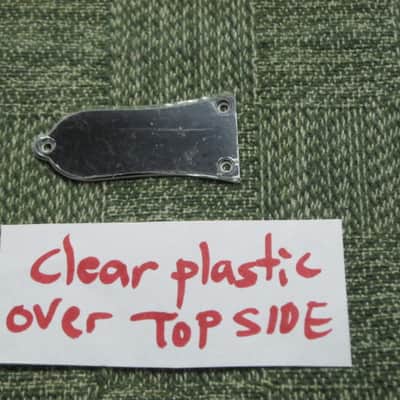 open package (near A+) unknown brand Epiphone 3 Hole Truss Rod Cover, blank (NO info), 2 ply (black front side / white bevelled edge, & white back side), bell shape + silver screws (TOP SIDE of cover has clear plastic over it), from 2020s image 14