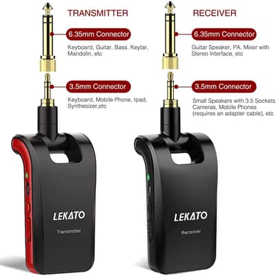 LEKATO 2.4Ghz  Wireless Audio Dual Track Guitar Transmitter Receiver System 1/4" & 1/8" Plug image 2