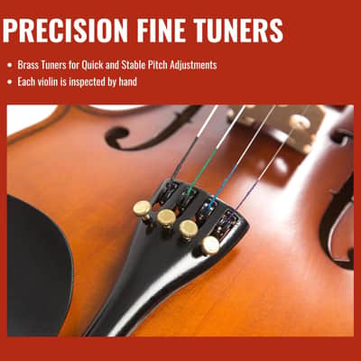 4/4 Full Size Violin for Adults - Solid Wood, Spruce Top, Maple Back, Bow, Hard Case, Shoulder Rest, Tuner, Extra Strings & Rosin image 3