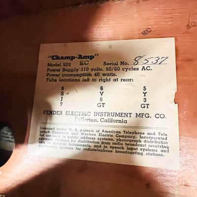 Fender Champ 5D1 Wide Panel 1x6" Combo Amplifier 1955 - Tweed image 12