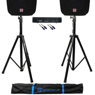 2) Rockville SPGN154 15" 1600w DJ/Pro PA Speakers+Gemini Amplifier+Stands+Cables image 1