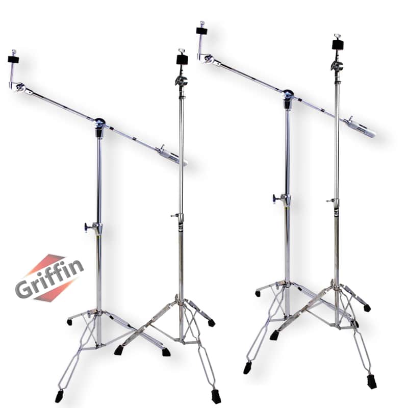 Cymbal Boom & Straight Stand Combo Set (4x Stands) by GRIFFIN | Percussion Drum Hardware Kit with Arm Counterweight Adapter & Double-Braced Legs for Mounting Crash, Ride & Splash Cymbals image 1