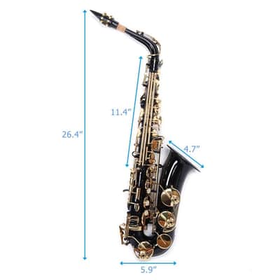 Black & Gold Alto Eb Saxophone Brass Alto Sax with Case, Tuner, Strap, Cleaning Kit & Accessories image 5