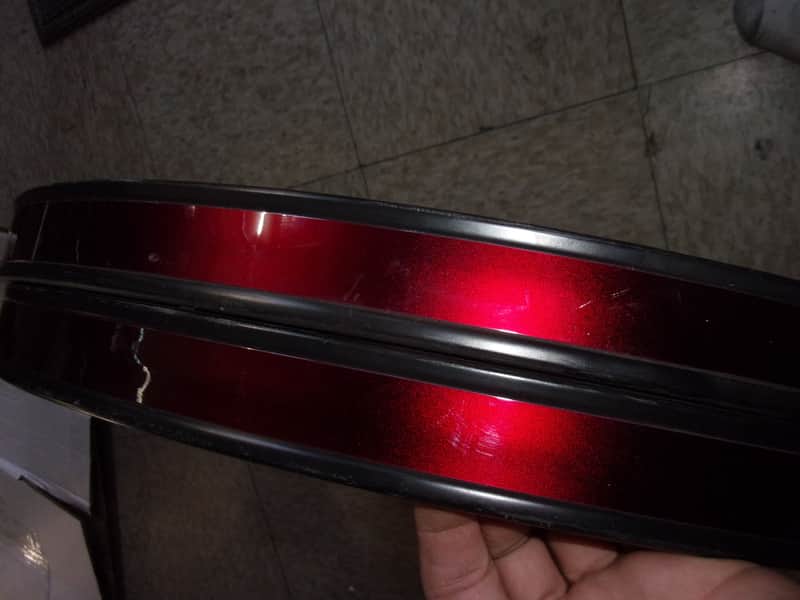 22" x 1 9/16"approx. Lot 2 Bass Kick Drum Metal Hoop Rims heavy duty Black with Burgundy stripe, has minor scratches. image 1