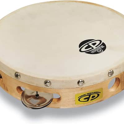 CP378 8" Wood Tambourine, Headed, Single Row Jingles image 1