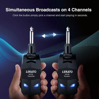 LEKATO WS-80 2.4GHz 4 Channels Wireless Transmitter Receiver System Rechargeable for Guitar Bass image 7